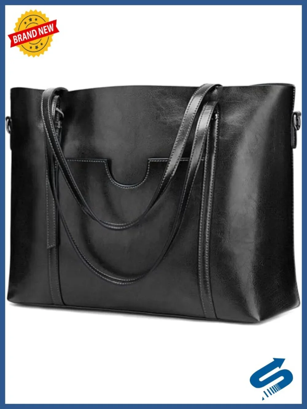 Leather Tote Bag for Women Large Work Shoulder Purse 14 Inch Laptop Multiple